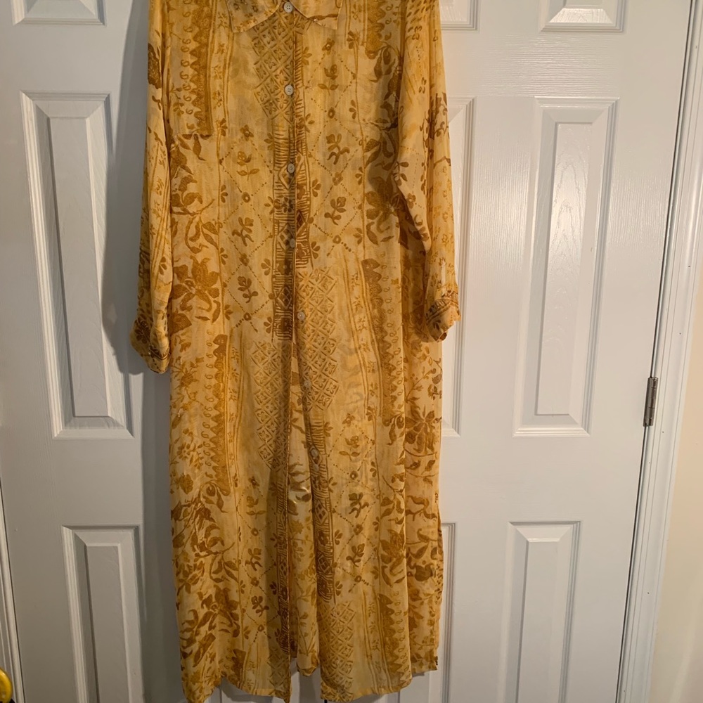 gold and brown, long  sleeve blouse sheer